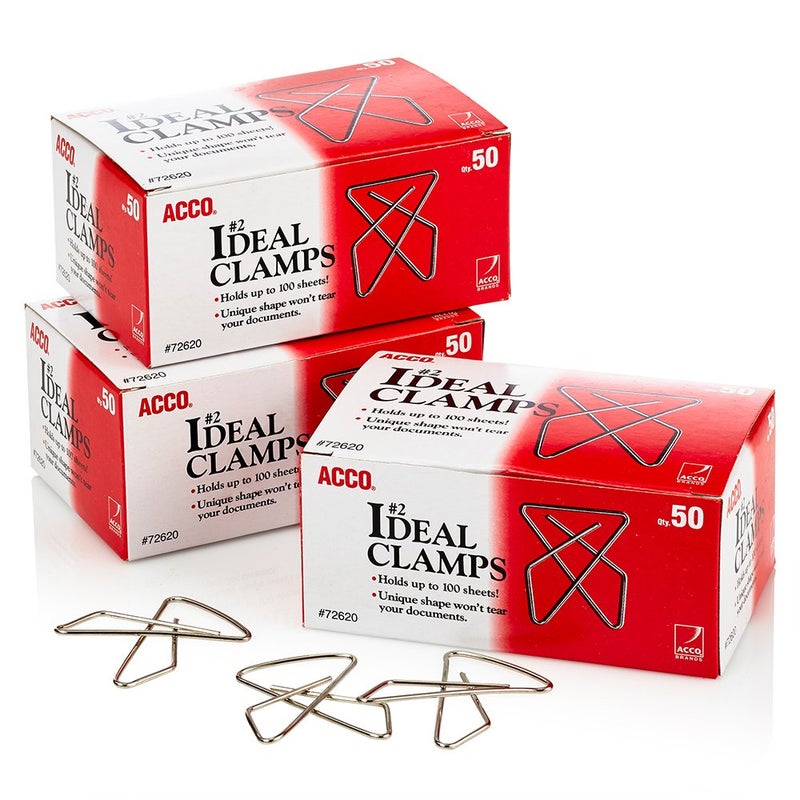 ACCO Brands ACCO Ideal Paper Clamp/Butterfly Clamp, Smooth, #2 Size(Small), 50/Box, 3-Pack (150 Clamps Total) (A7072643) - Image 1